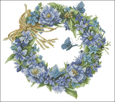 Вышивка крестом Венок синих цветов