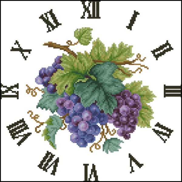 схема вышивки крестом часы с виноградом