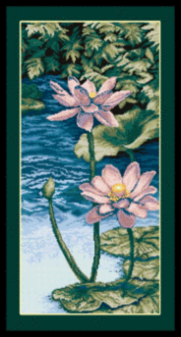 схема вышивки крестом водные лилии на пруду