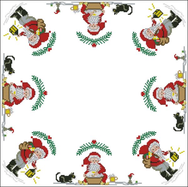 схема вышивки крестом салфетка с Сантами
