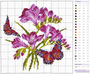 схема вышивки крестом бабочки с крокусами