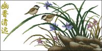 схема вышивки крестом орхидеи и птицы