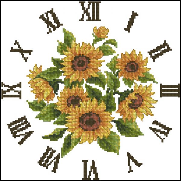 схема вышивки крестом часы с подсолнухами