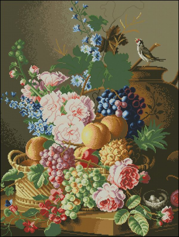 схема вышивки крестом натюрморт с фруктами и цветами