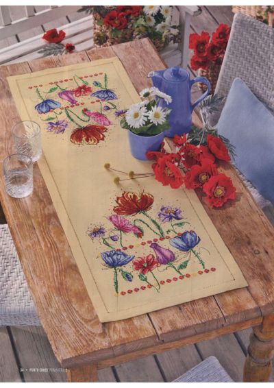 схема вышивки крестом цветочная салфетка