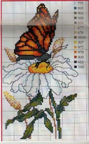 схема вышивки крестом бабочка на цветке