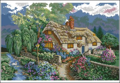 Вышивка крестом Домик на закате