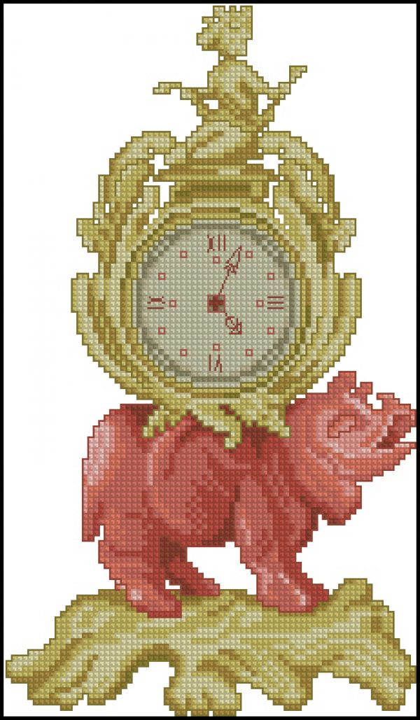 схема вышивки крестом старинные часы со слоном