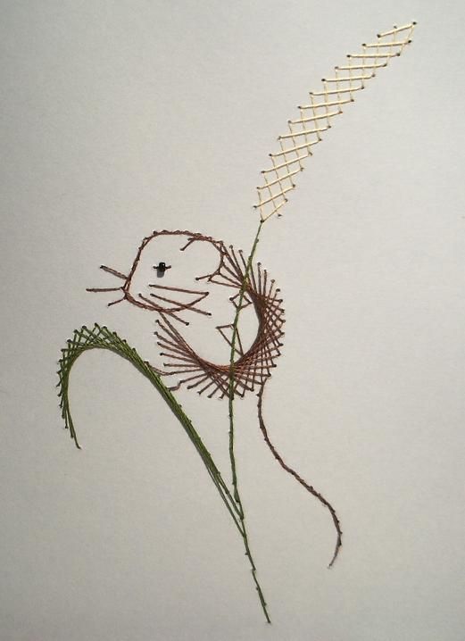 схемы вышивки изонить - мышка на травинке