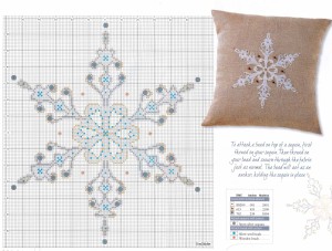 схема вышивки крестом и бисером подушки хрустальная снежинка