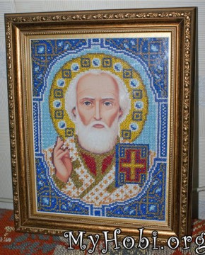вышивка бисером - икона Св. Николай Новая Слобода
