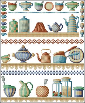 схема вышивки крестом семплер с посудой