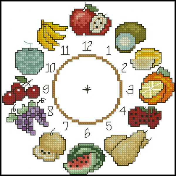 схема вышивки крестом фруктовые часы