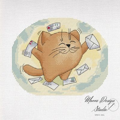 Вышивка крестом Кот с письмами