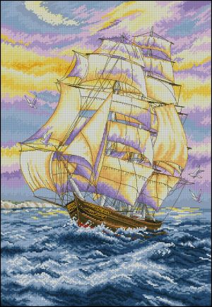 схема для вышивки крестом корабля Вперед по волнам