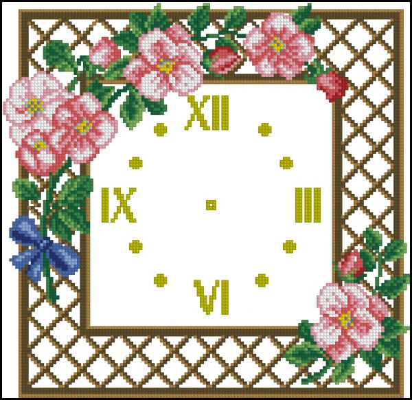 схема вышивки крестом часы с цветами яблоневый цвет