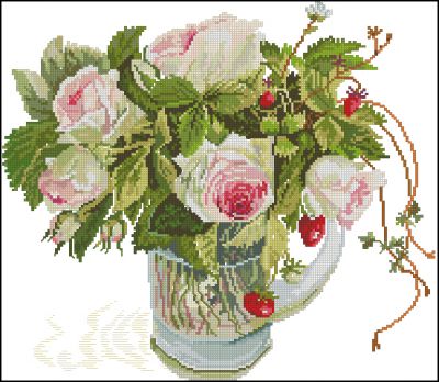 Вышивка крестом Букет роз в вазе