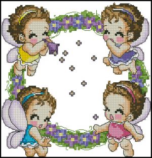 схема вышивки крестом часы с детками ангелочками