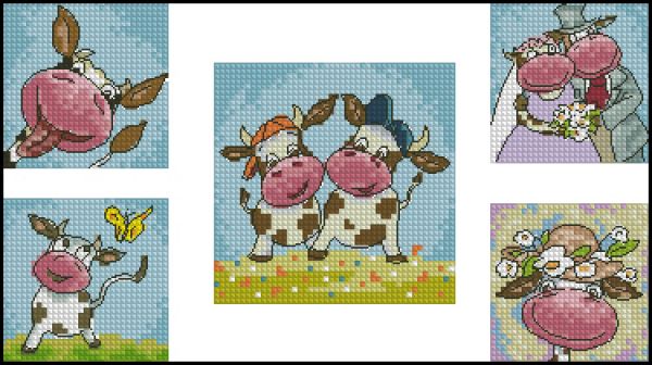 схема вышивки крестом для детей семплер веселые буренки 