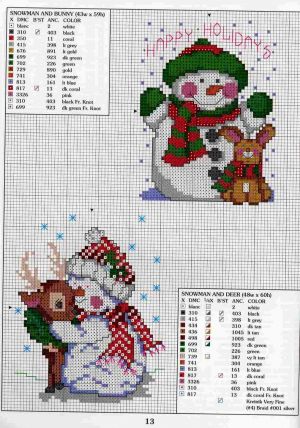 схема вышивки крестом снеговики