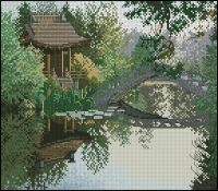 схема для вышивки крестом Беседка у пруда