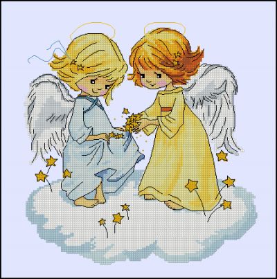 Вышивка крестом Собираем звезды - девочки ангелы