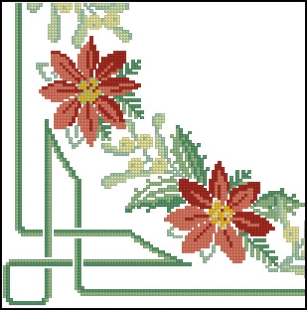 Вышивка крестом скатерти Пуансетия