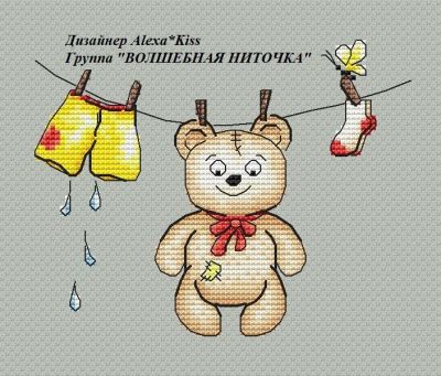 Вышивка крестом Мишка - детская метрика