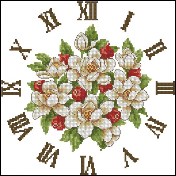 схема вышивки крестом часы с земляничными цветами