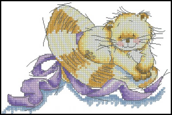 схема для вышивки крестом Кошка в шляпе