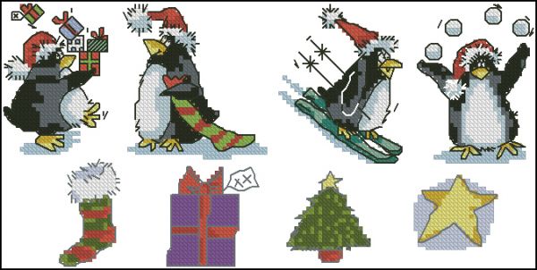 схема вышивки крестом рождественские пингвины