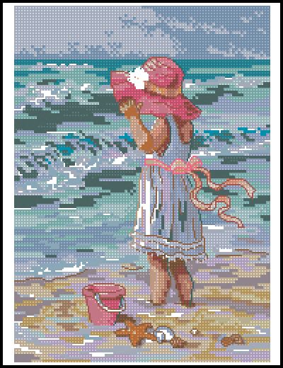 схема вышивки крестом девочка на пляже 