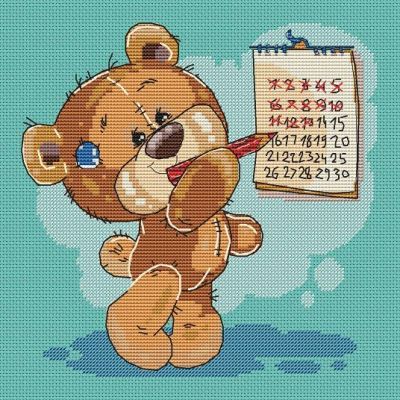 Вышивка крестом Мишка с календарем