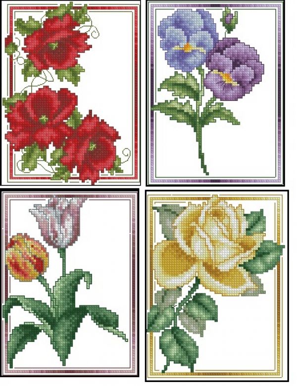 Вышивка крестом Цветы для открыток