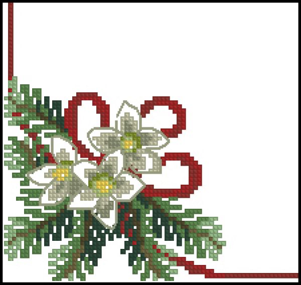 схема вышивки крестом Рождественский мотив для скатерти