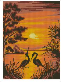 Вышивка крестом Аисты на закате