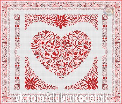схема вышивки подушки с сердечком