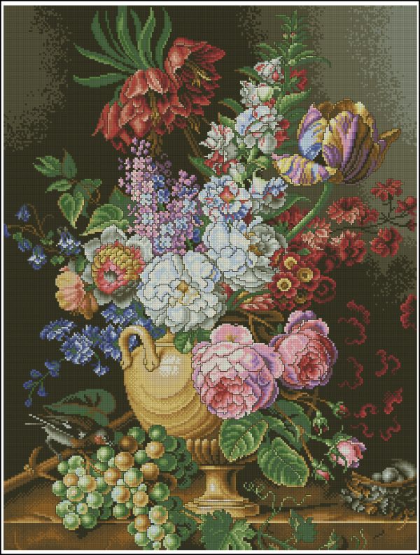 Вышивка крестом Фрукты и цветы - натюрморт