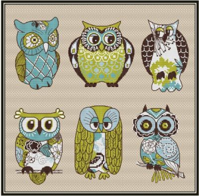 Вышивка крестом Цветные совушки