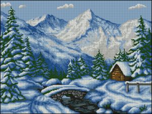 Вышивка крестом Зима в горах
