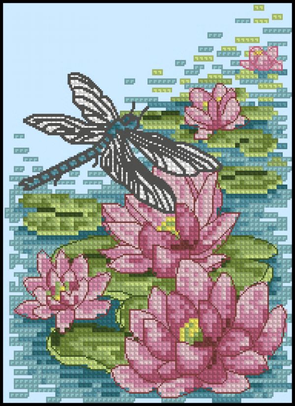 схема для вышивки крестом Водная лилия