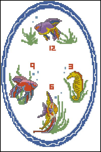 Вышивка крестом Часы с рыбками