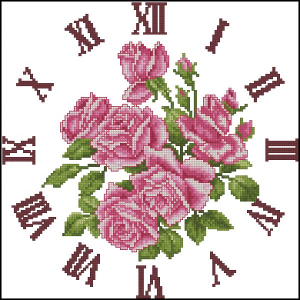 схема вышивки крестом часы с розами