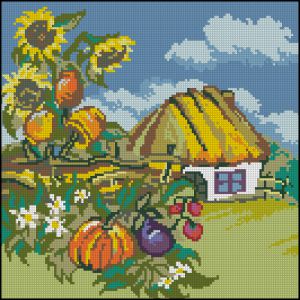 Вышивка крестом Хатка с тыквами