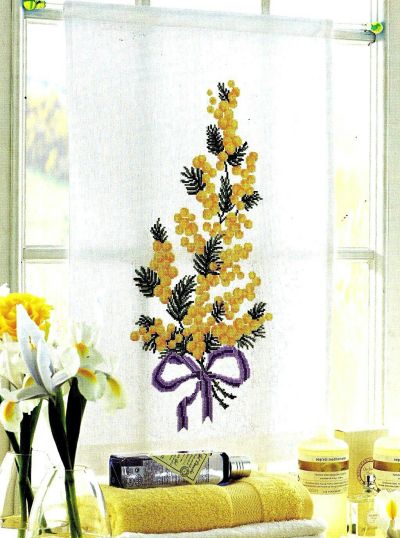 Вышивка крестом Веточка мимозы