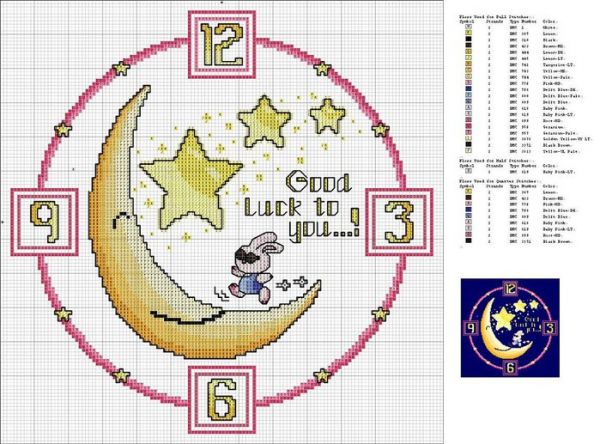 схема вышивки крестом детские часы с луной
