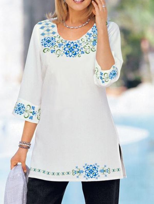 Вышивка крестом женской сорочки Нежность