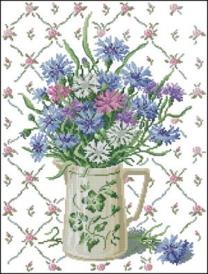Вышивка крестом Ваза с васильками