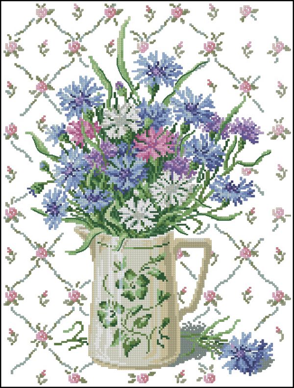 Вышивка крестом Ваза с васильками