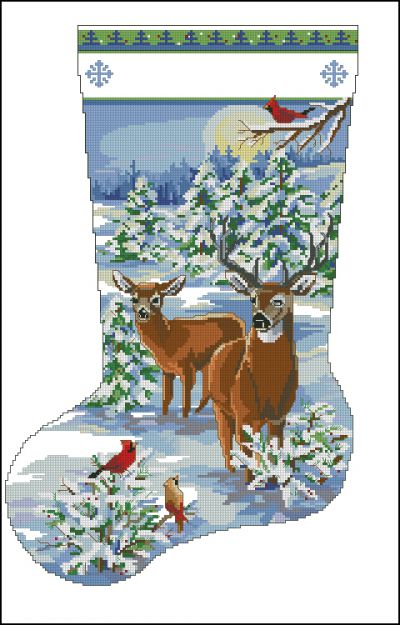 схема вышивки крестом новгодний сапожок с оленями